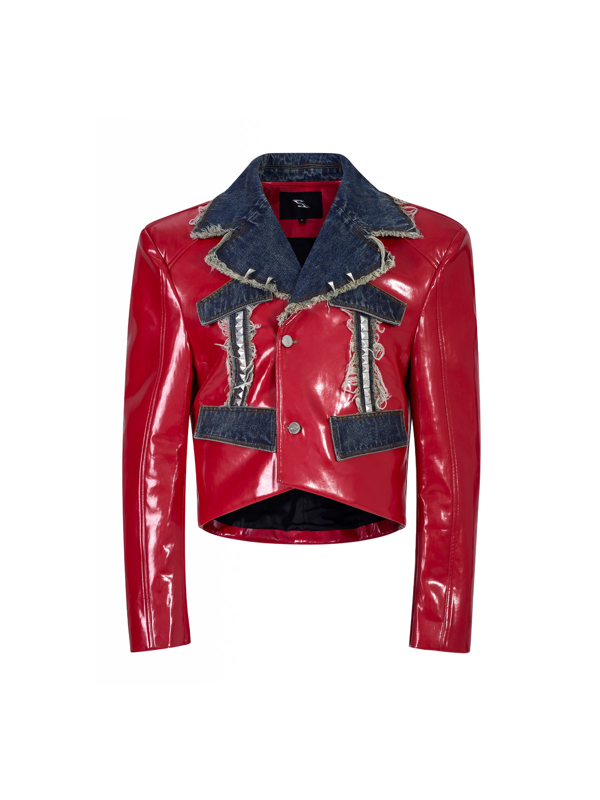 【25s Oct.】Denim Patchwork Red Leather Jacket/Double Waist Leather Pants