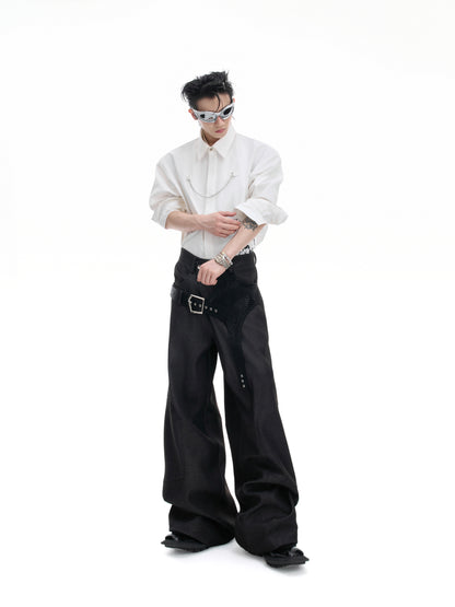 【25s Aug.】Structured Croc-Patch Wide-Leg Trousers