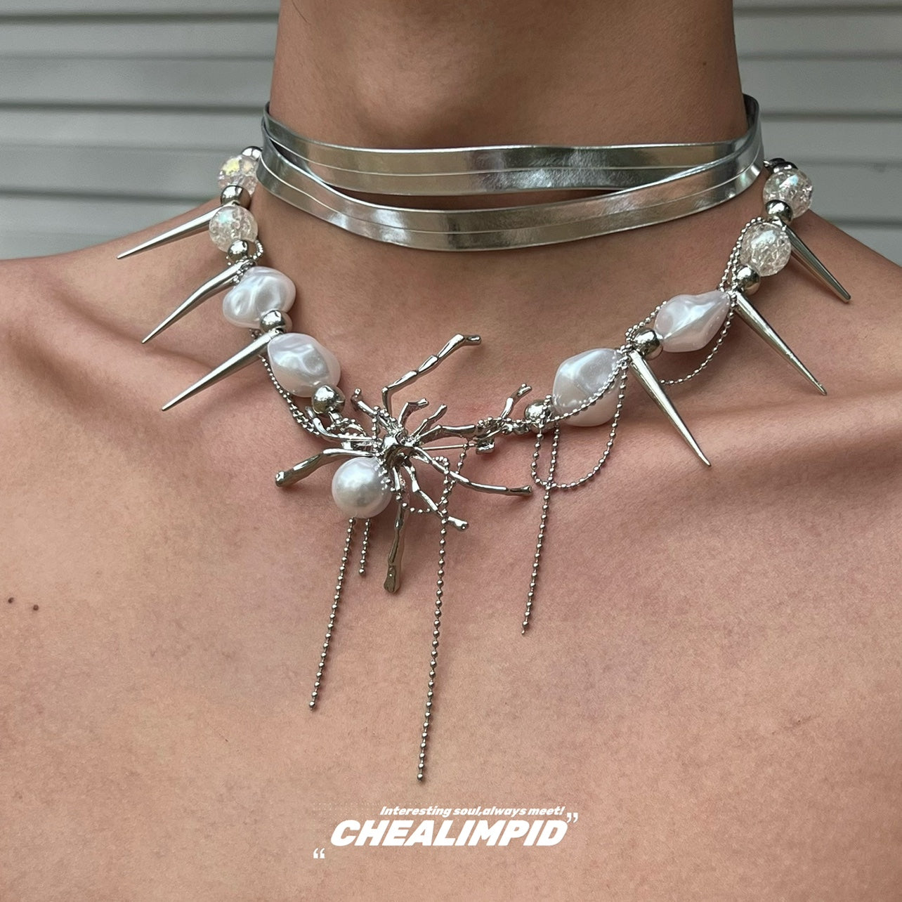 Y2k Alien Spider Punk Multi-Layered Necklace