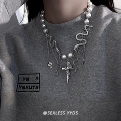 Cross Tassel Pearl Snake Necklace