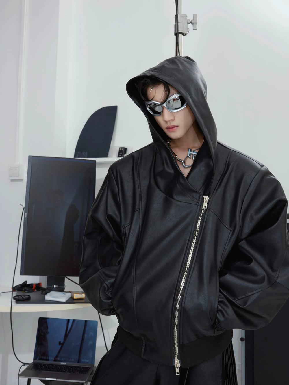 【23s September.】Niche Design Zip Hooded Leather Jacket ArtsKoreanMan