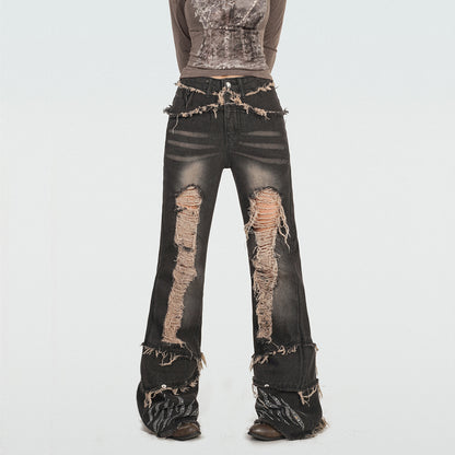 【24s Nov.】Wasteland Style Ripped Fringe Jeans