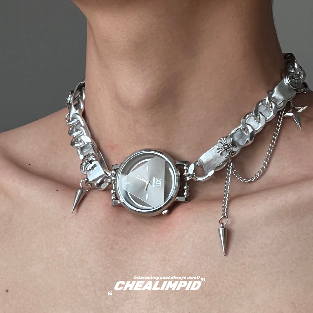 Time Dial Metal Leather Necklace ArtsKoreanMan