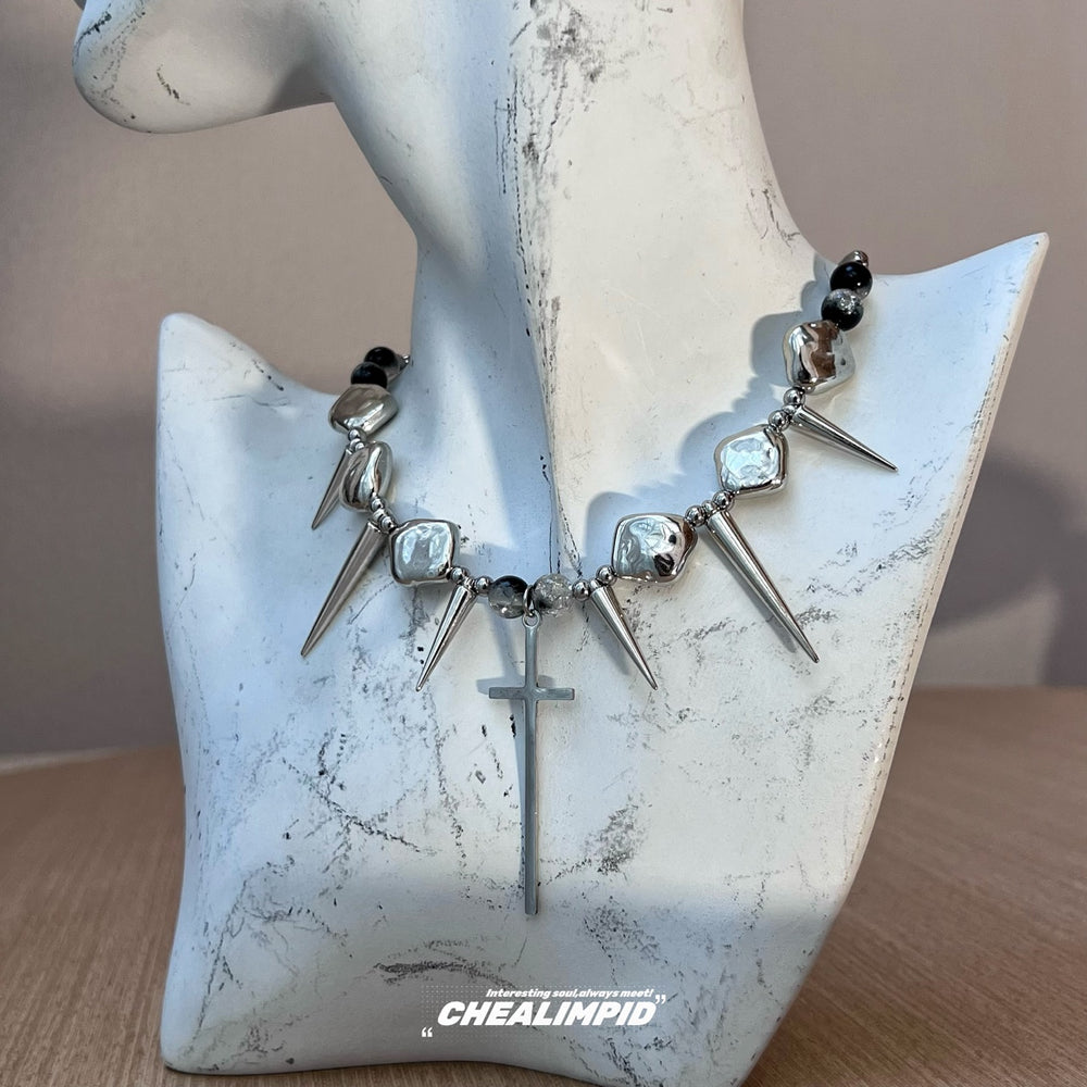 Cross Stud Punk Necklace ArtsKoreanMan