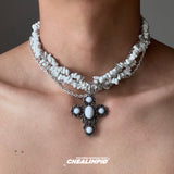 Agate Crushed Cross Layered Wrap Necklace