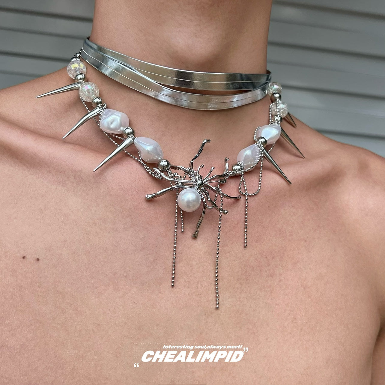 Y2k Alien Spider Punk Multi-Layered Necklace