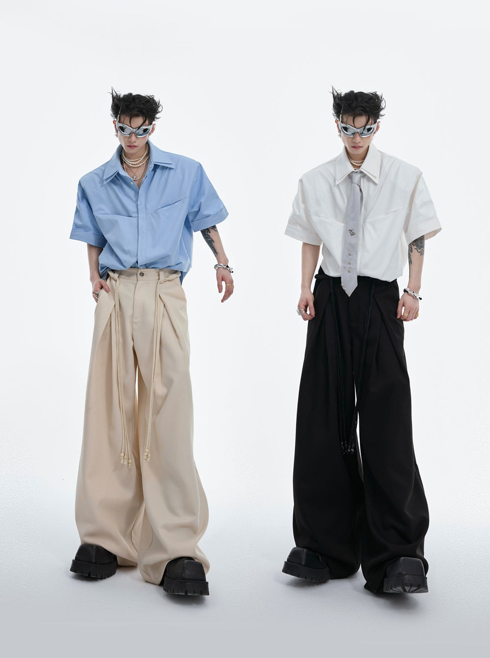 【24s July.】Deconstructed Double Layer 3D Pleated Short Sleeve Shirt ArtsKoreanMan