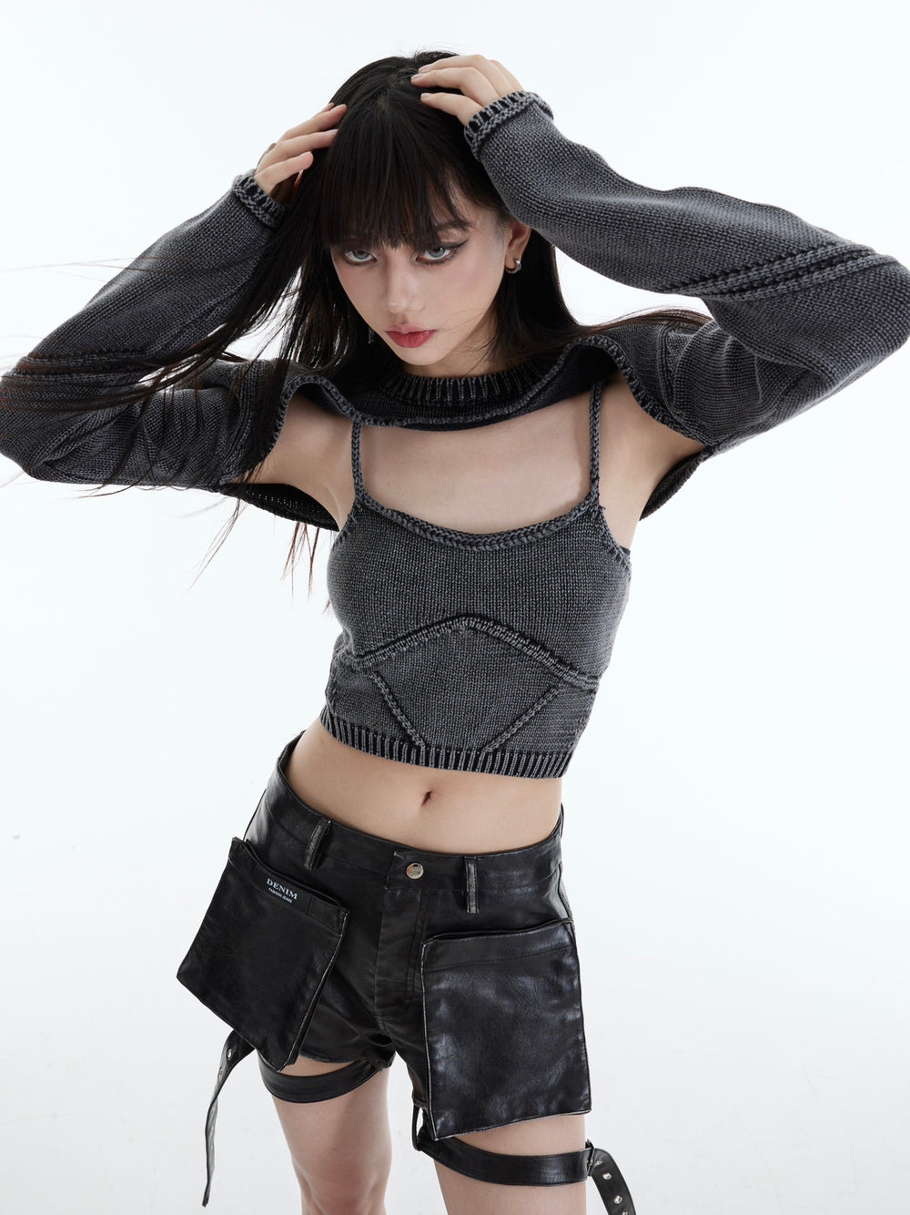 【23s October.】Vintage Washed Knitted Sweater Shawl Two-piece Set ArtsKoreanMan