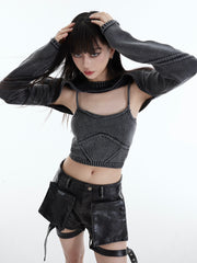 【23s October.】Vintage Washed Knitted Sweater Shawl Two-piece Set ArtsKoreanMan