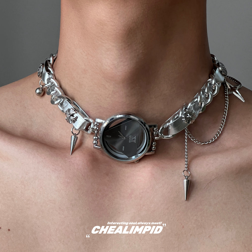 Time Dial Metal Leather Necklace ArtsKoreanMan