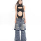【24s April.】Pleated Patchwork Fake Two-piece Ripped Jeans-W