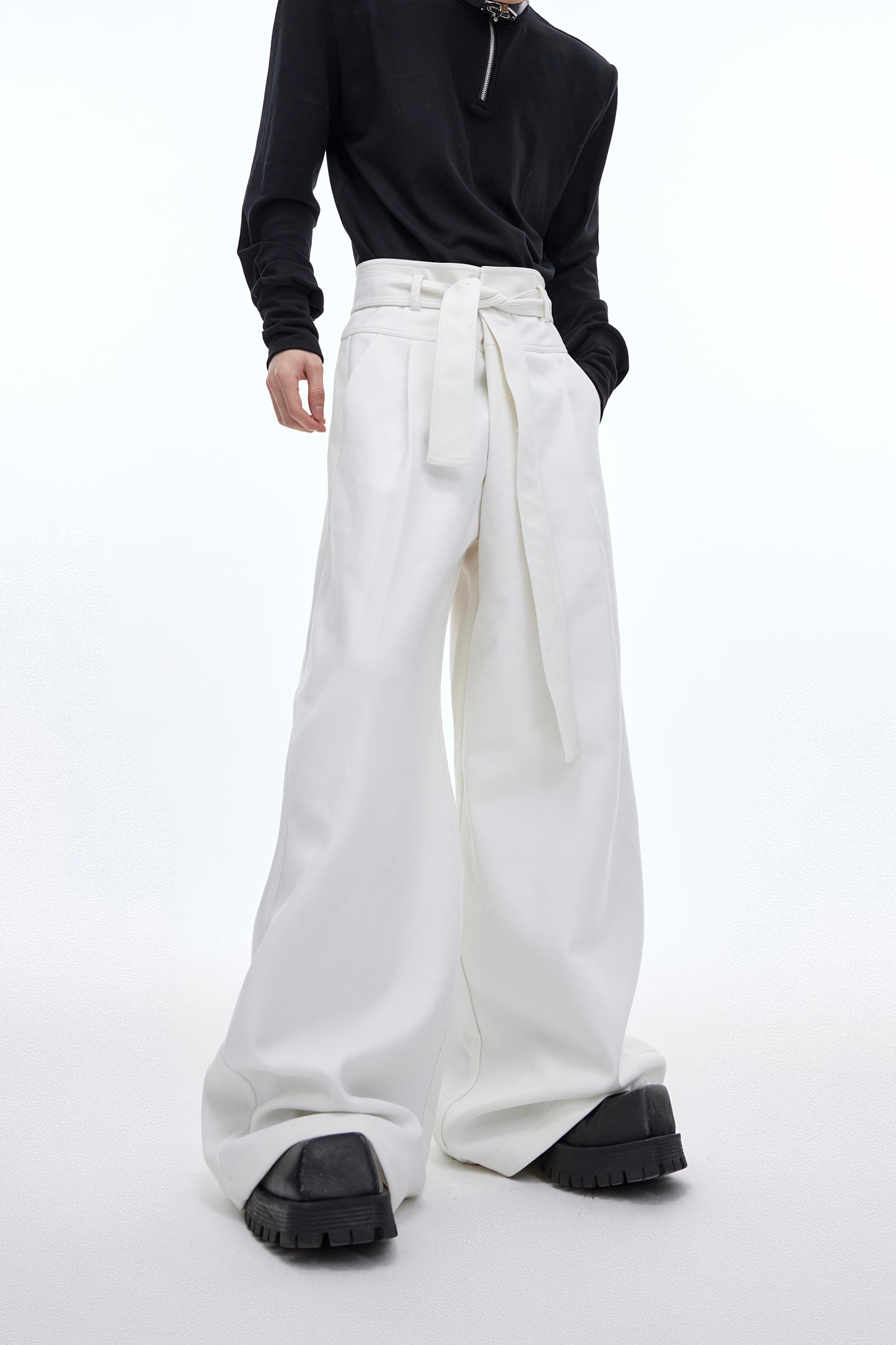 【23s December.】Solid Color High Waist Strap Design Casual Pants