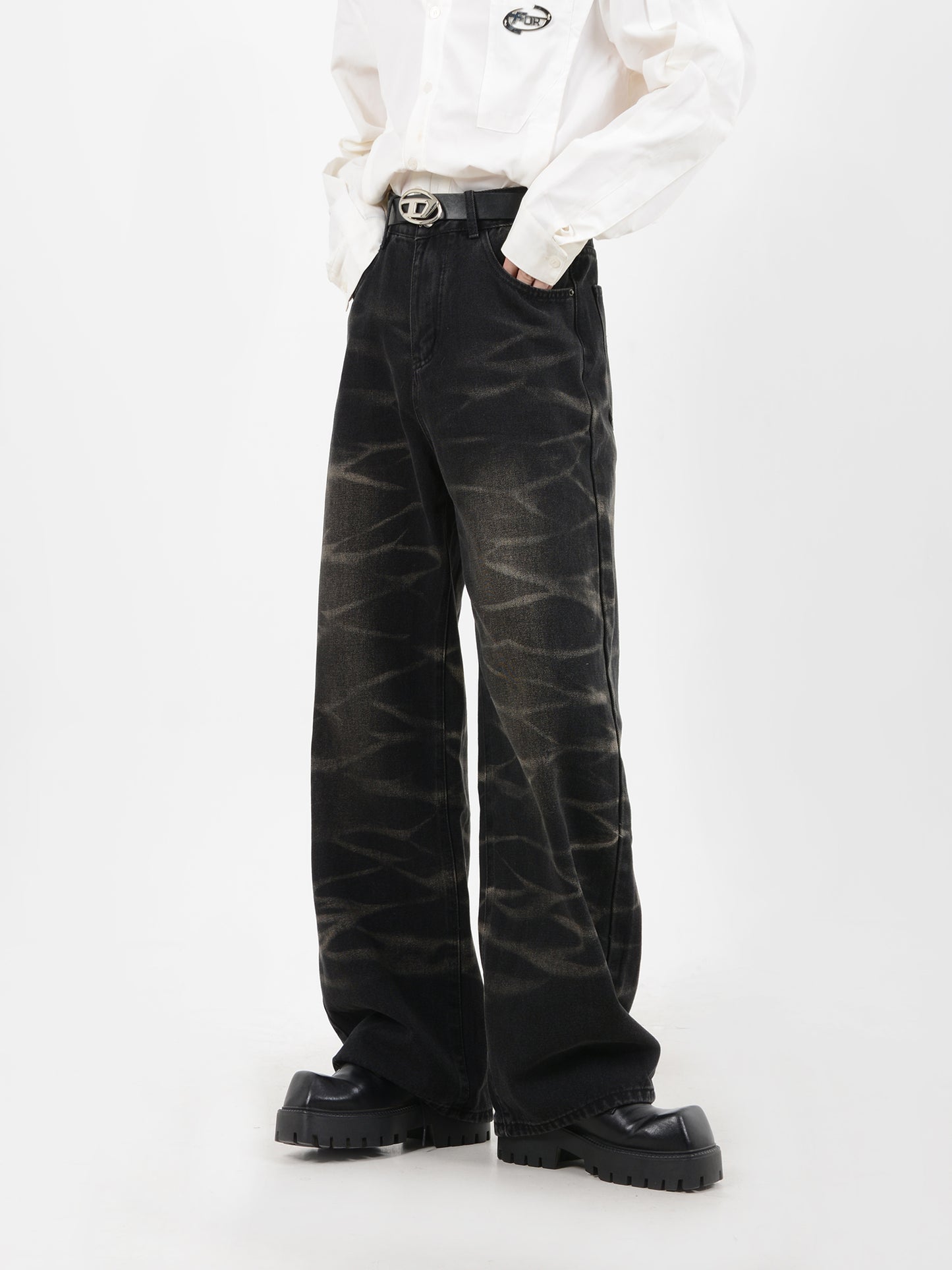 【24s January.】Washed Distressed Wavy Jeans