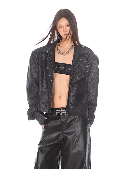 【24s Sep.】Luxurious Glossy Textured Short Jacket