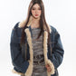 【23s November.】Contrast Color Denim Retro Jacket with Fur Collar
