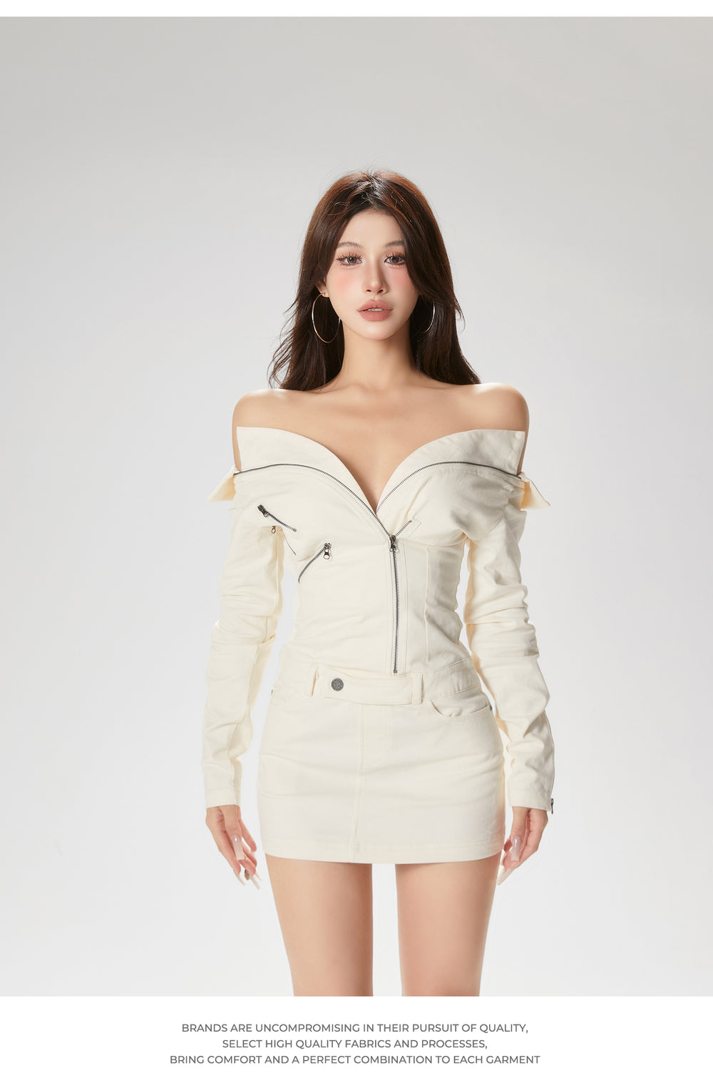 【24s Dec.】Off-shoulder Off-white Dress TrendyStyle101