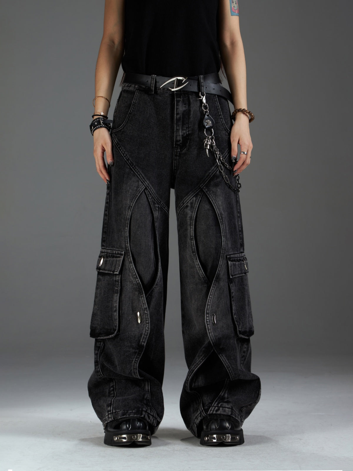 【24s Nov.】Washed Distressed Workwear Deconstructed Straight Jeans