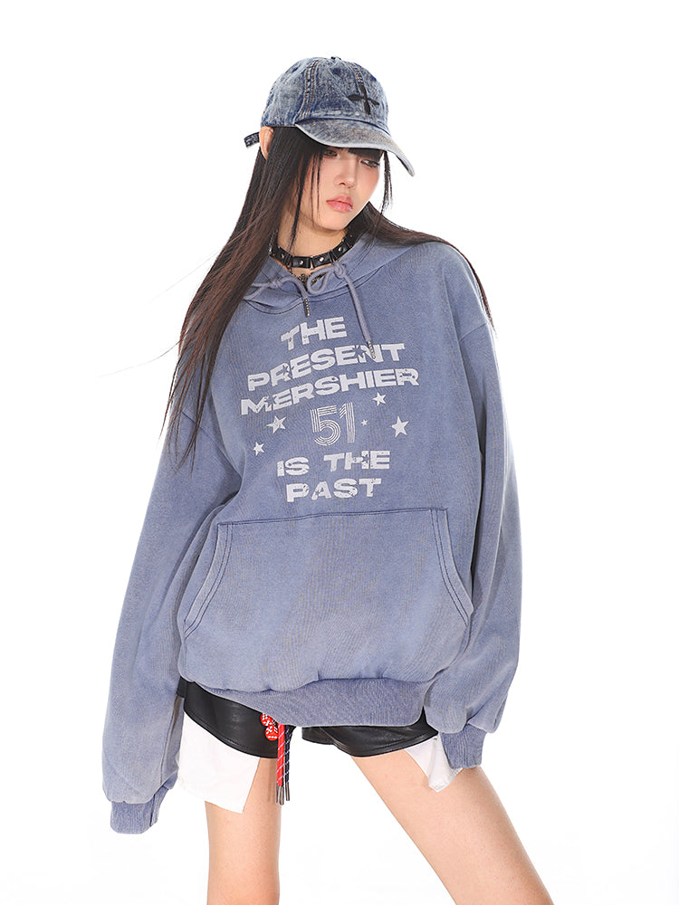 【24s Oct.】American Style Washed Letter Hooded Sweatshirt