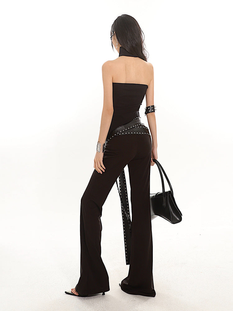 【24s May.】Hot Girl Rivet Flare Pants (Free Belt)