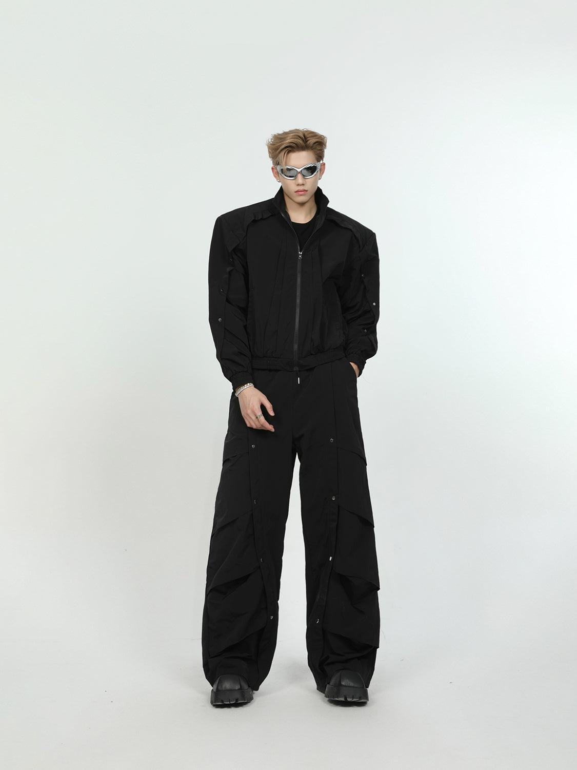 【24s June.】Deconstructed Pleated Jacket + Baggy Pants Set