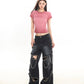 【24s February.】Metal Rivet Chain Cutout Jeans