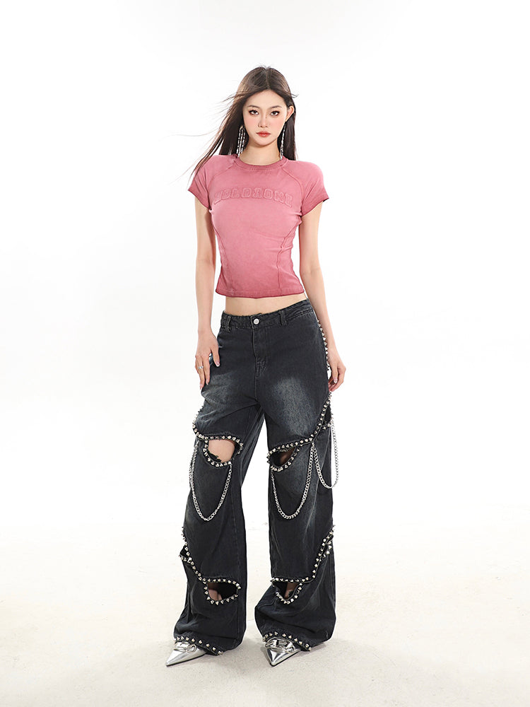 【24s February.】Metal Rivet Chain Cutout Jeans ArtsKoreanMan