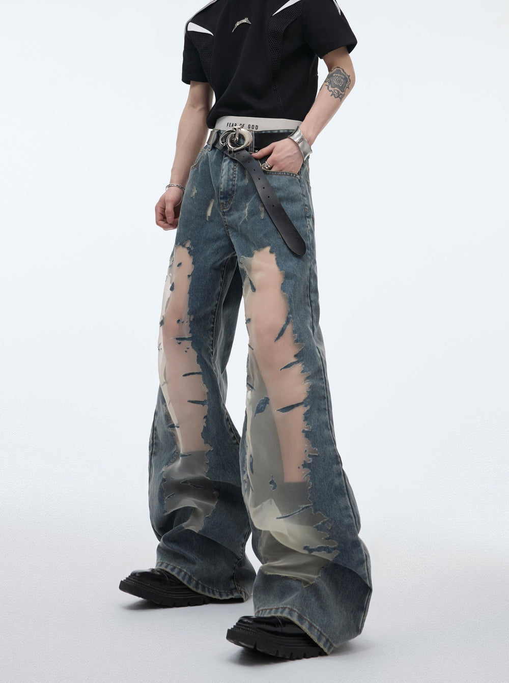 【24s April.】Mesh Hollow Retro Gradient Jeans ArtsKoreanMan