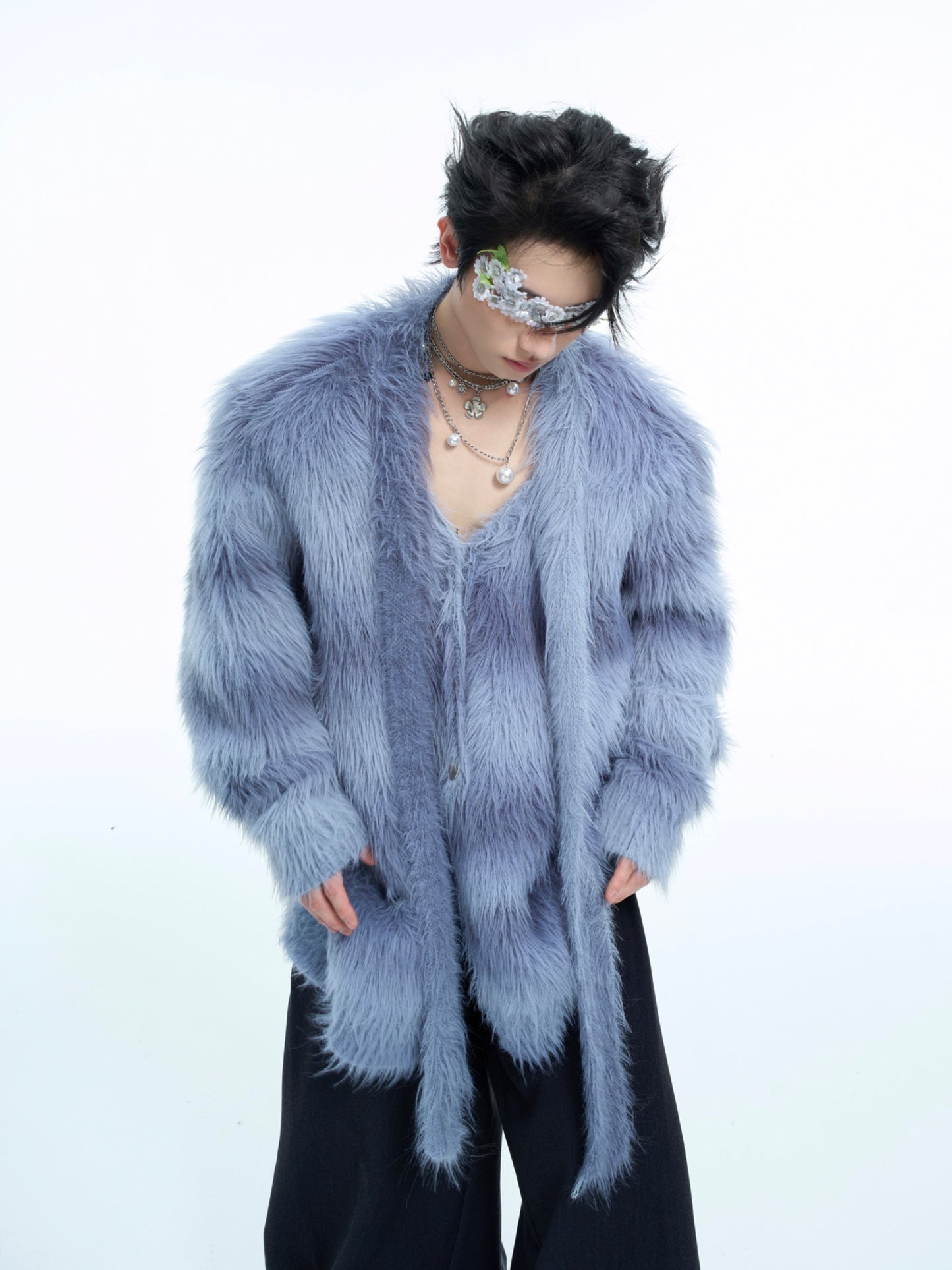 【24s Nov.】Faux Mink Striped Gradient Ribbon Design Sweater