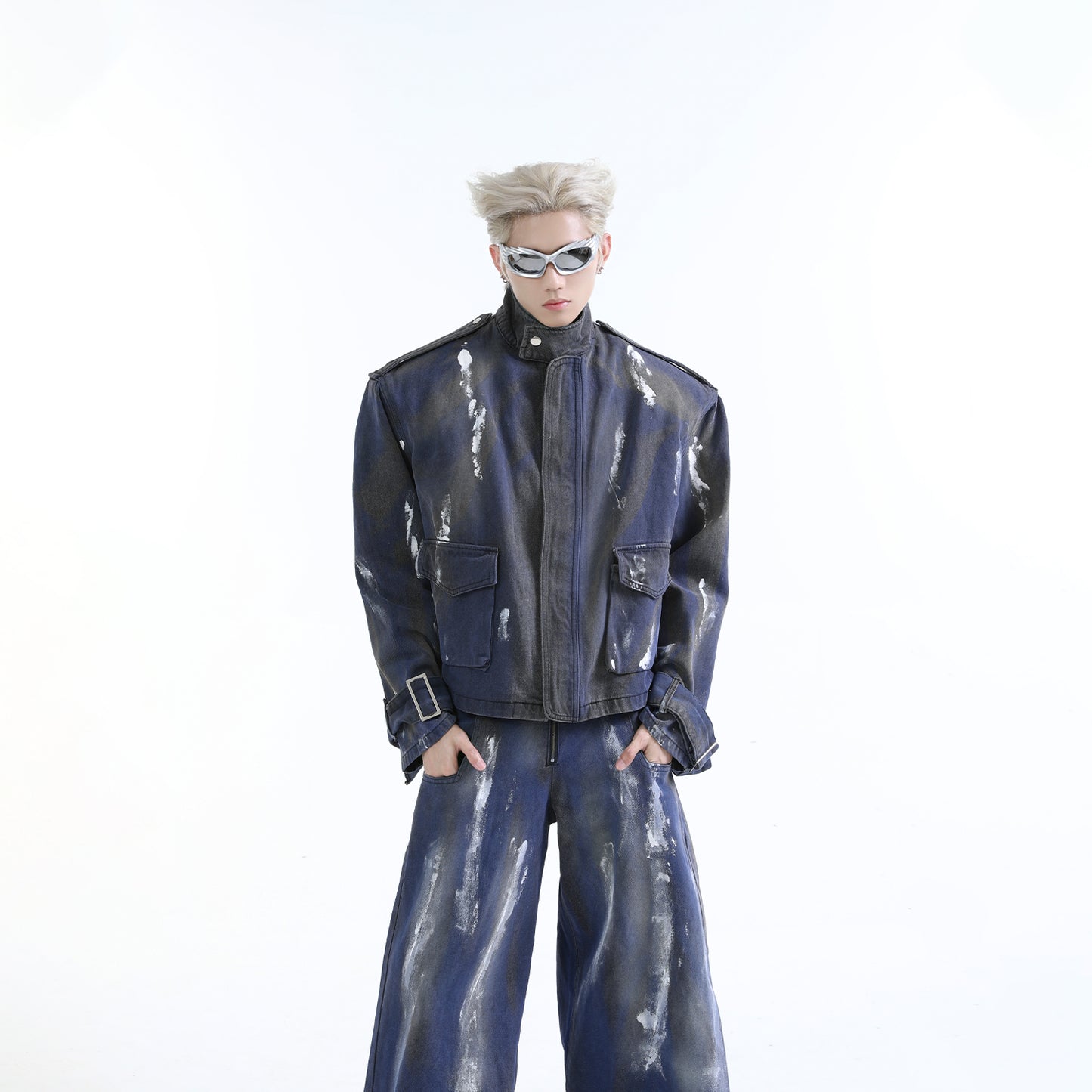 【24s Aug.】Distressed Dirty Dyed Painted Jacket Jeans Shorts Suit