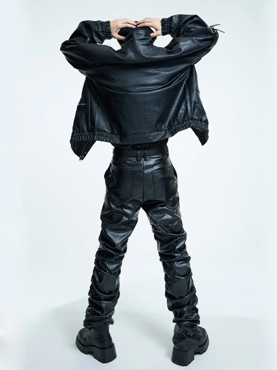 【23s September.】Loose Casual Retro PU Leather Jacket+ Leather Pants ArtsKoreanMan