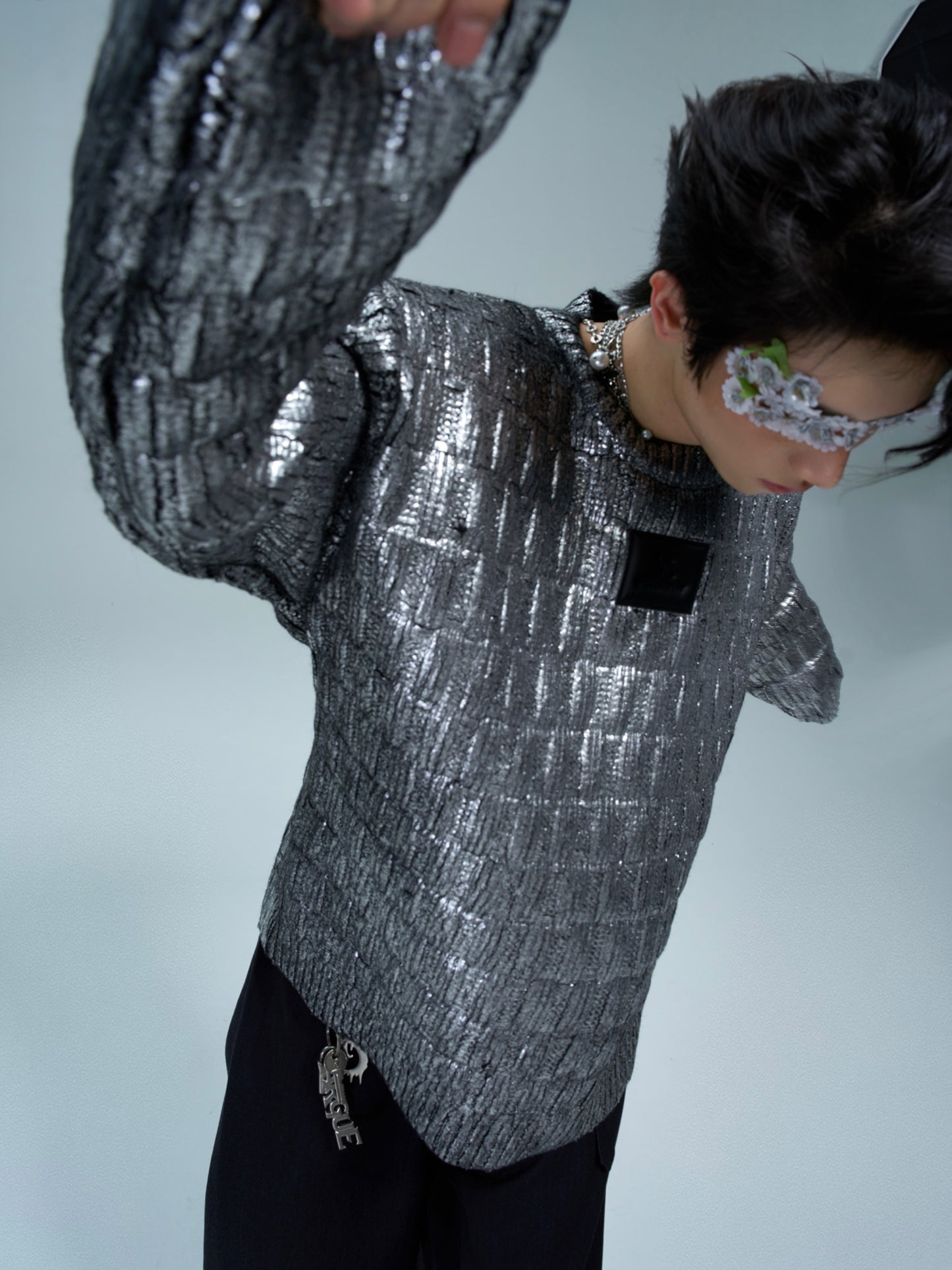 【24s Nov.】Metallic Coated Irregular Silver Texture Sweater