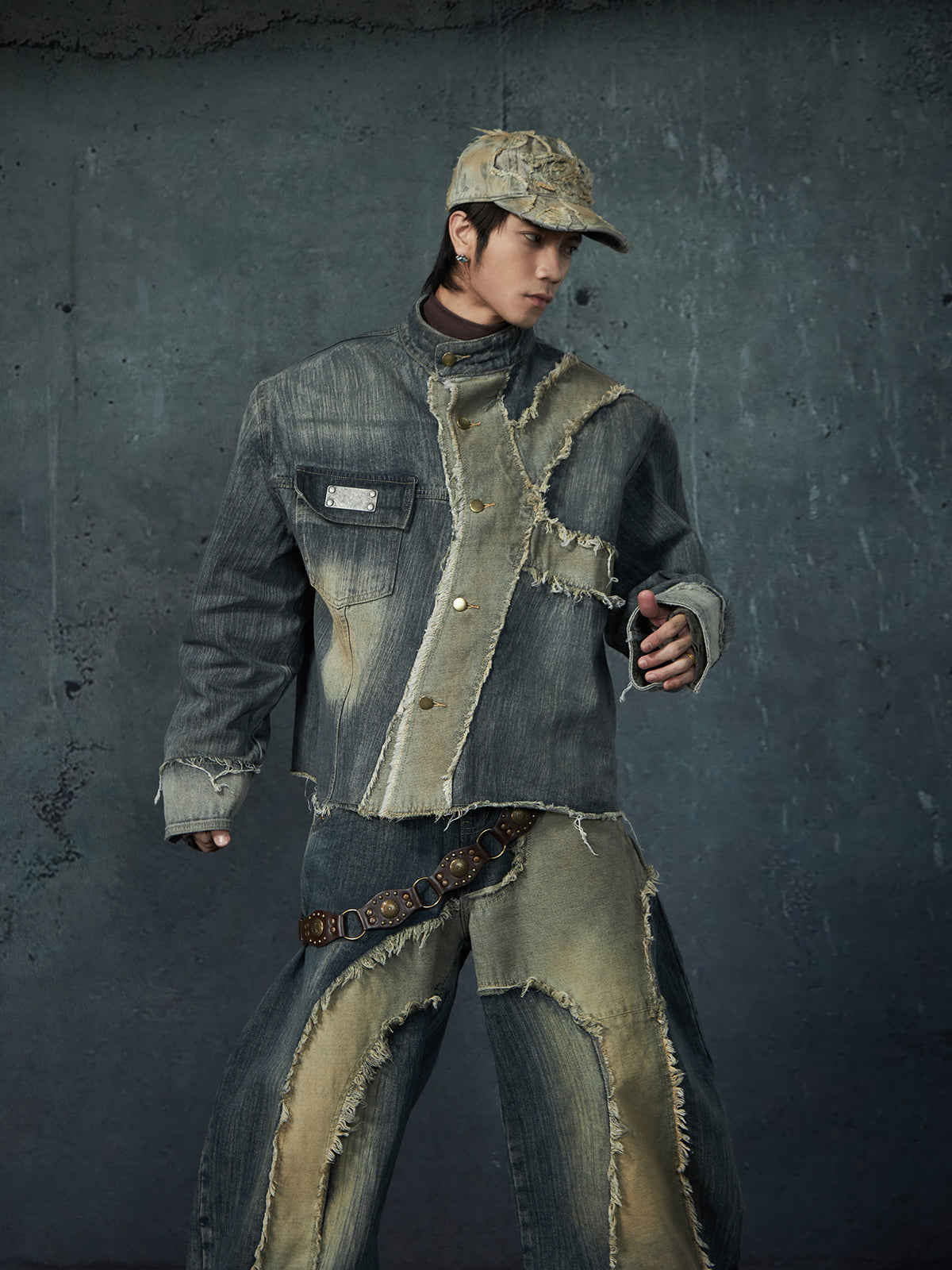 【25s Feb.】Wasteland Style Patchwork Raw Edge Denim Jacket/Pants