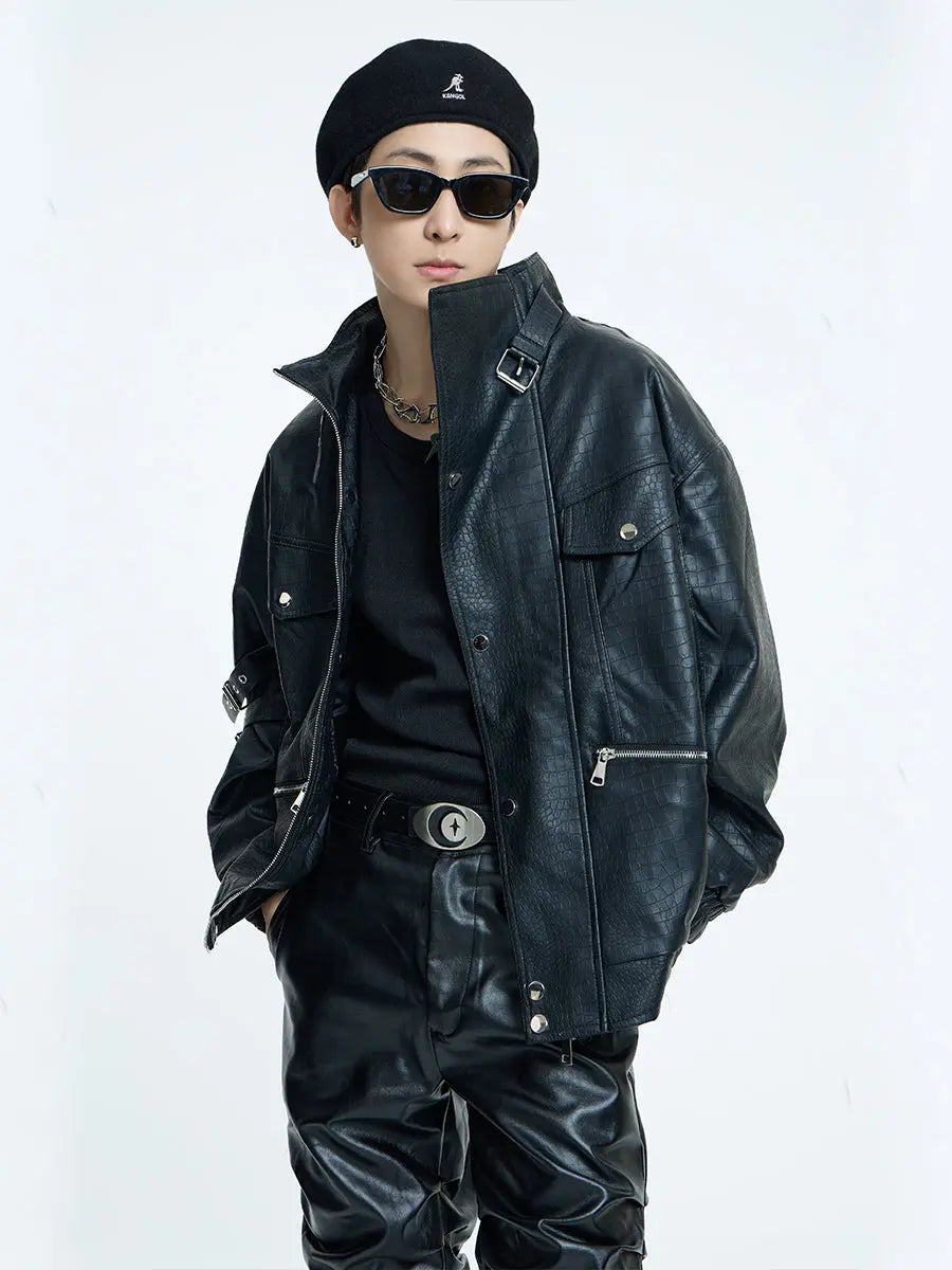 【23s September.】Loose Casual Retro PU Leather Jacket+ Leather Pants ArtsKoreanMan