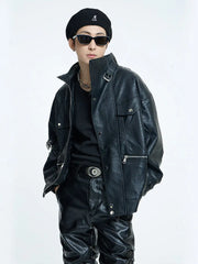 【23s September.】Loose Casual Retro PU Leather Jacket+ Leather Pants ArtsKoreanMan