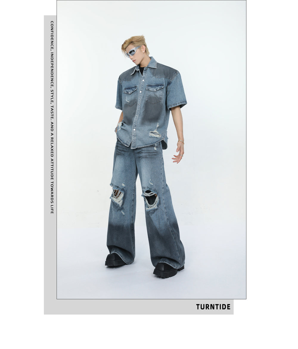 【24s June.】Vintage Dirty Dyed Hole Deconstructed Shirt + Jeans ArtsKoreanMan