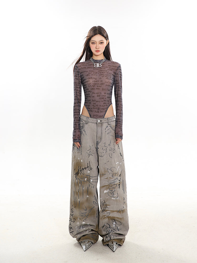 【24s February.】Hand Drawn Graffiti Baggy Jeans ArtsKoreanMan