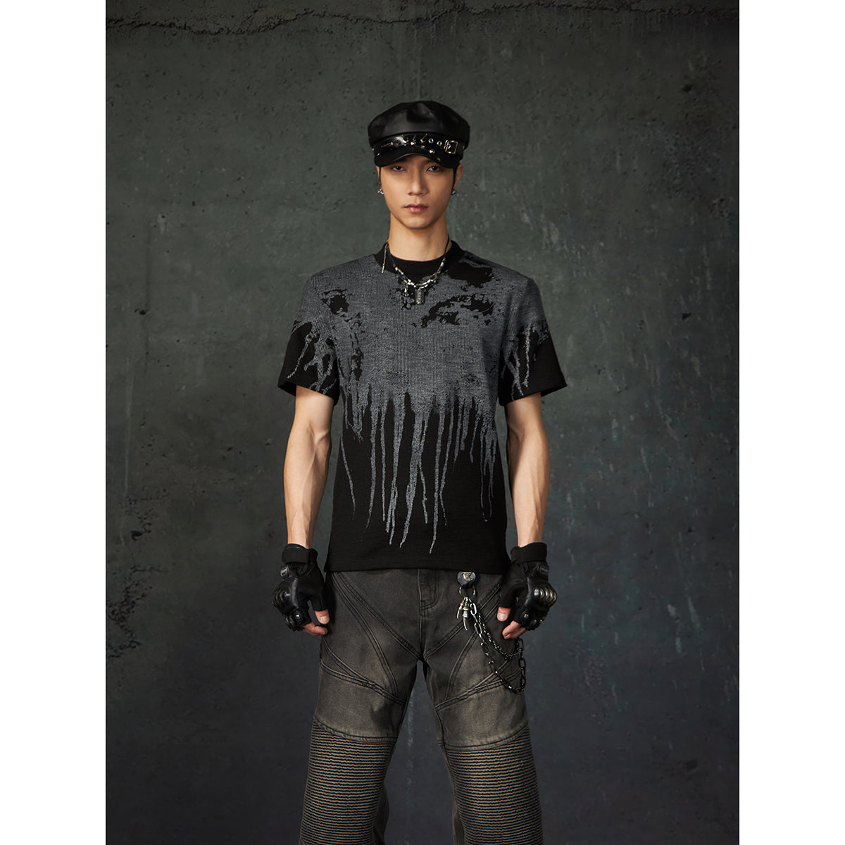 【25s Mar.】High Street Distressed Printed Elastic T-Shirt