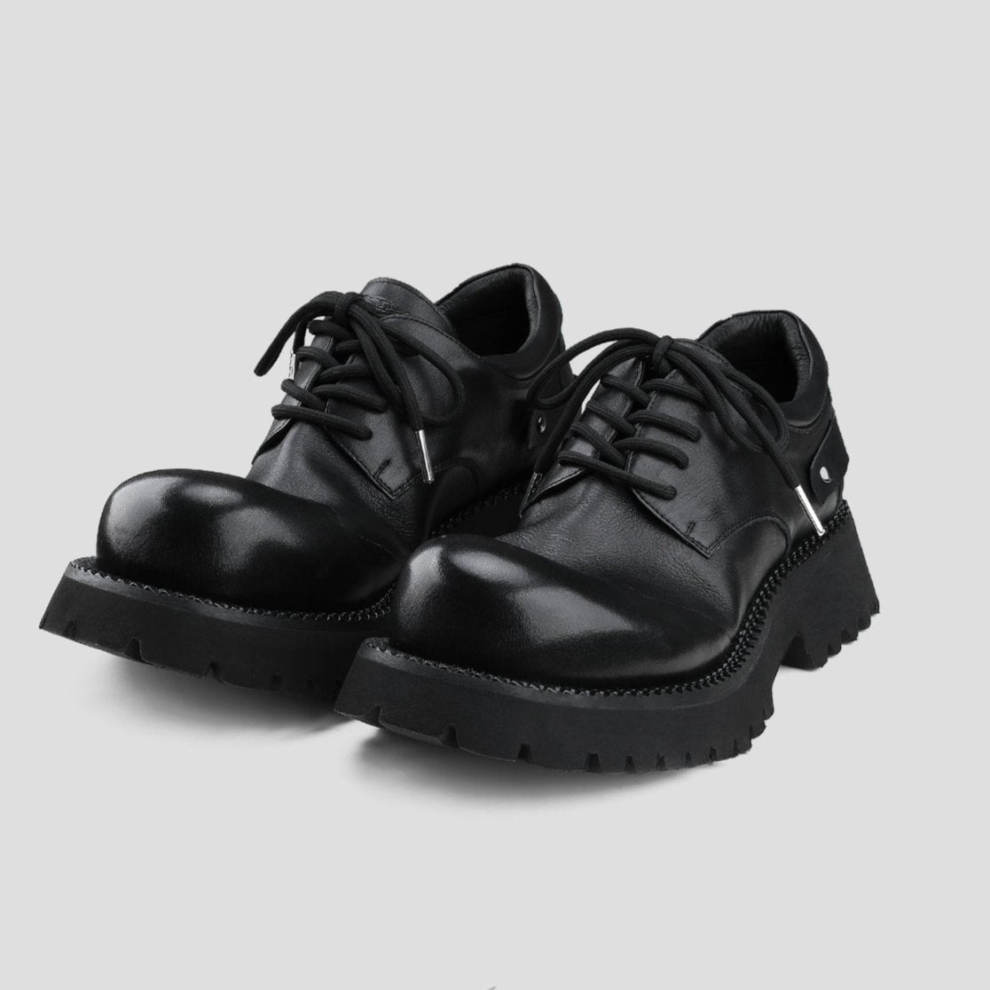 Black Raised Toe Casual Thick-soled Derby Shoes