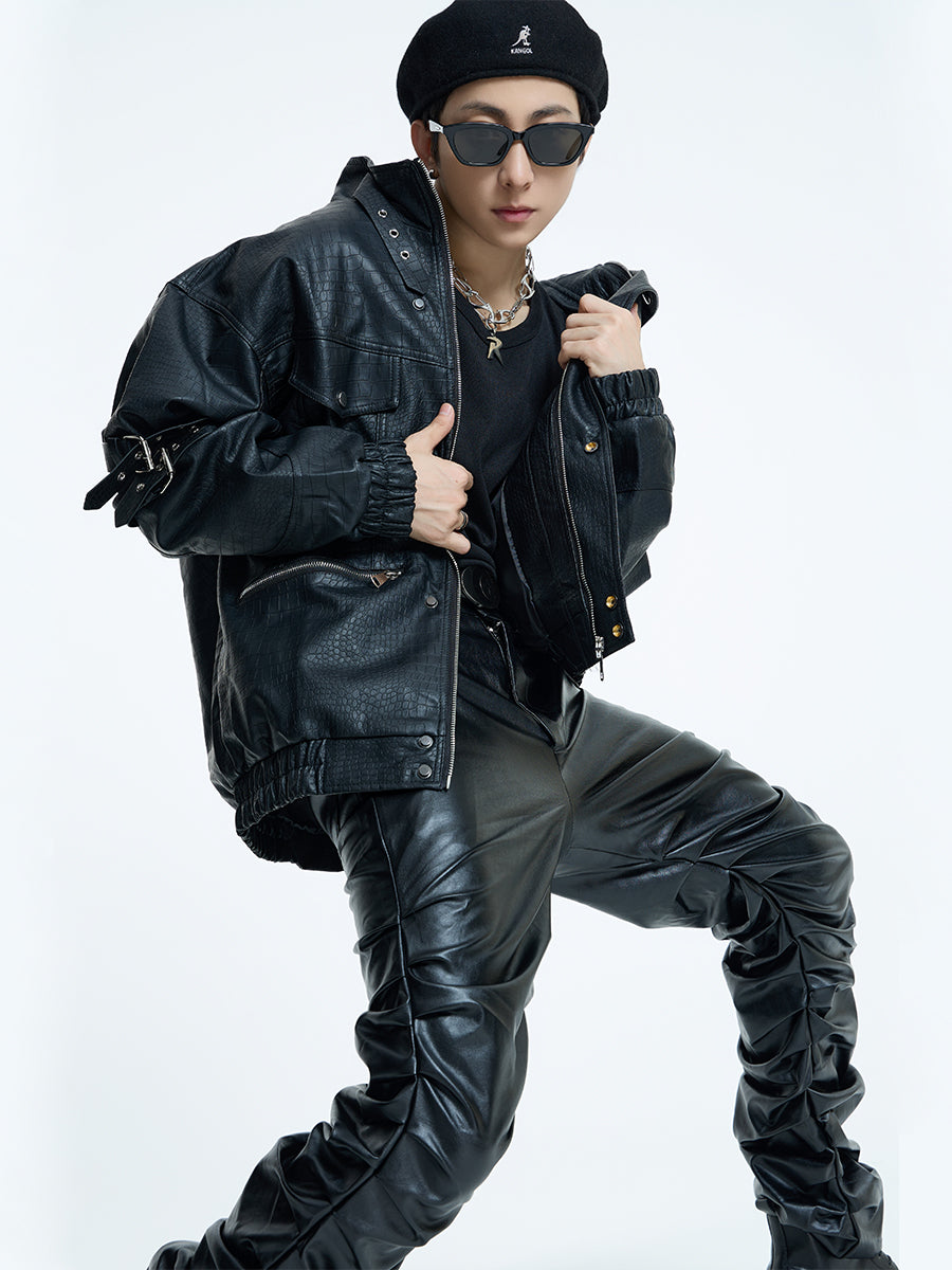 【23s September.】Loose Casual Retro PU Leather Jacket+ Leather Pants-M/L ArtsKoreanMan