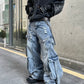 【25s Mar.】Multi-pocket Ripped Ribbon Straight Jeans