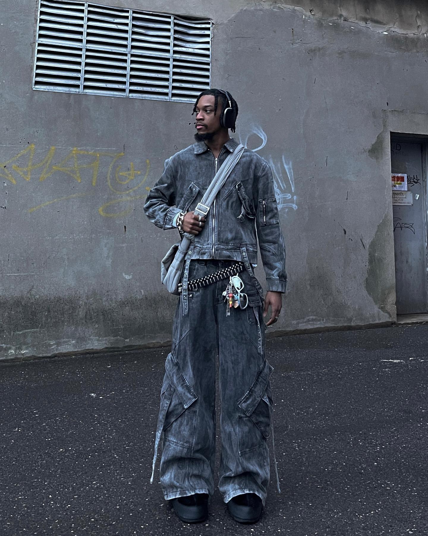 【23s September.】Vintage Denim Jacket  Baggy Cargo Pants Set