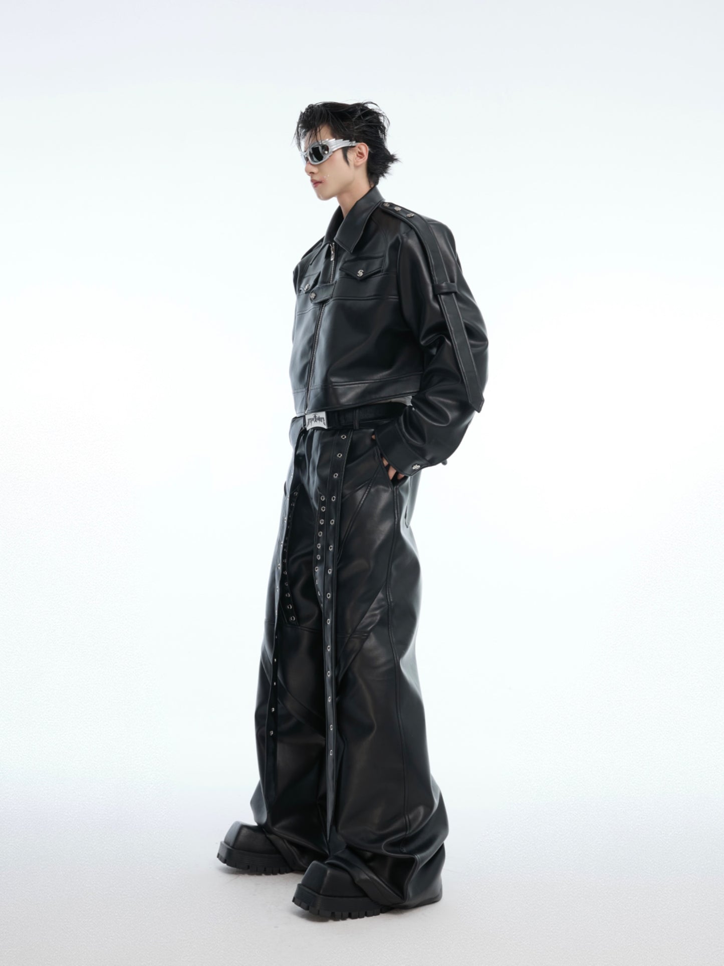 【25s Mar.】Deconstructed Metal Panel Padded Shoulder Motorcycle Jacket