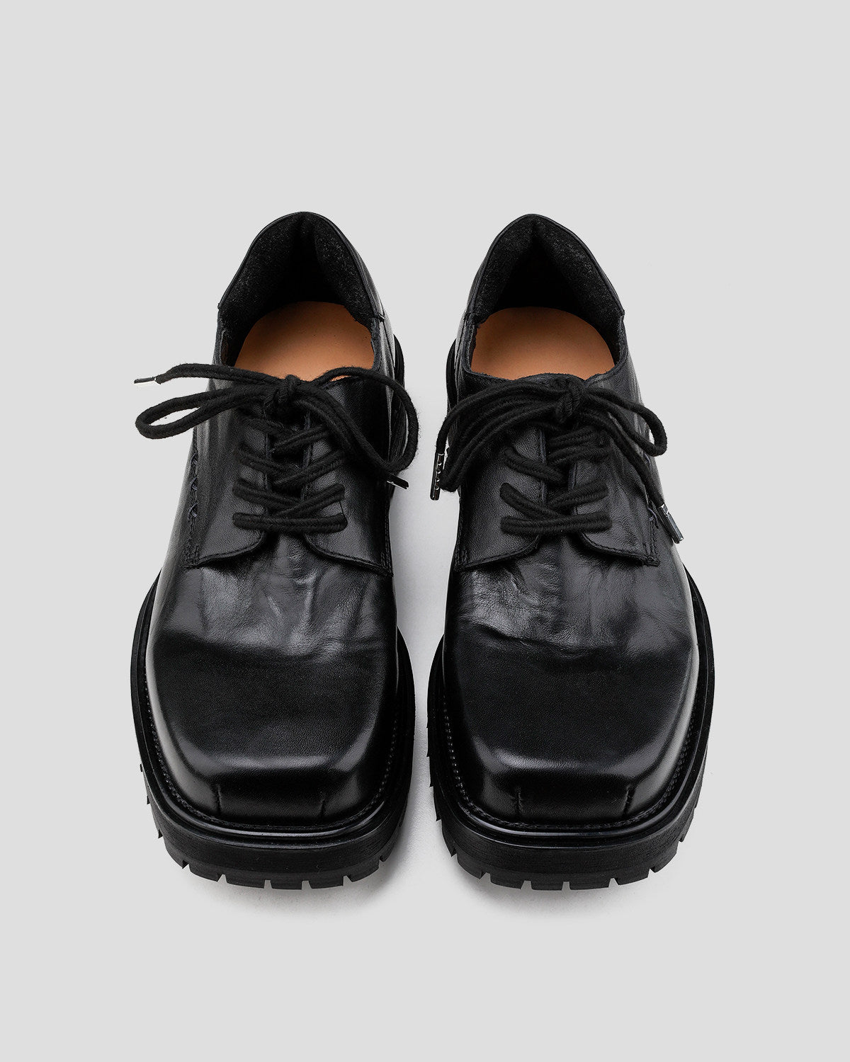 Washed Leather Square-Toe Derby Shoes