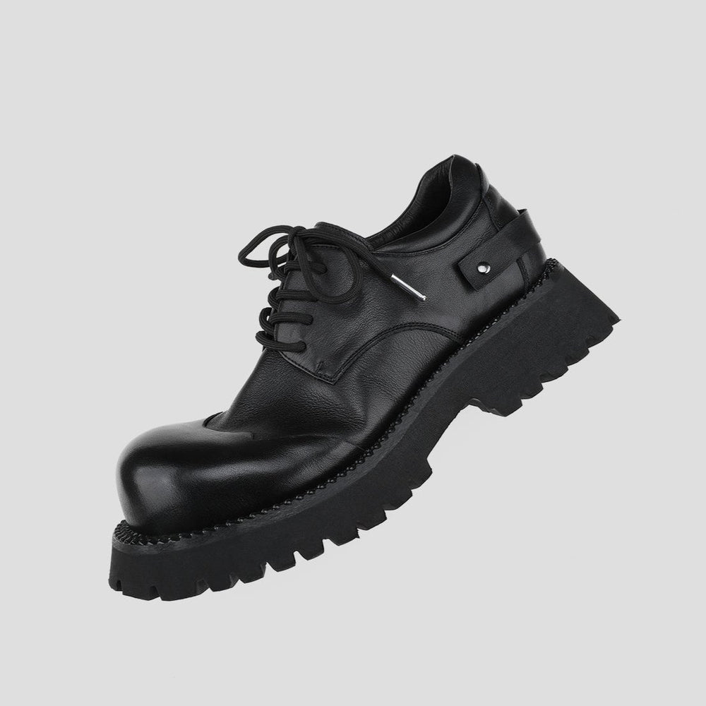 Black Raised Toe Casual Thick-soled Derby Shoes ArtsKoreanMan