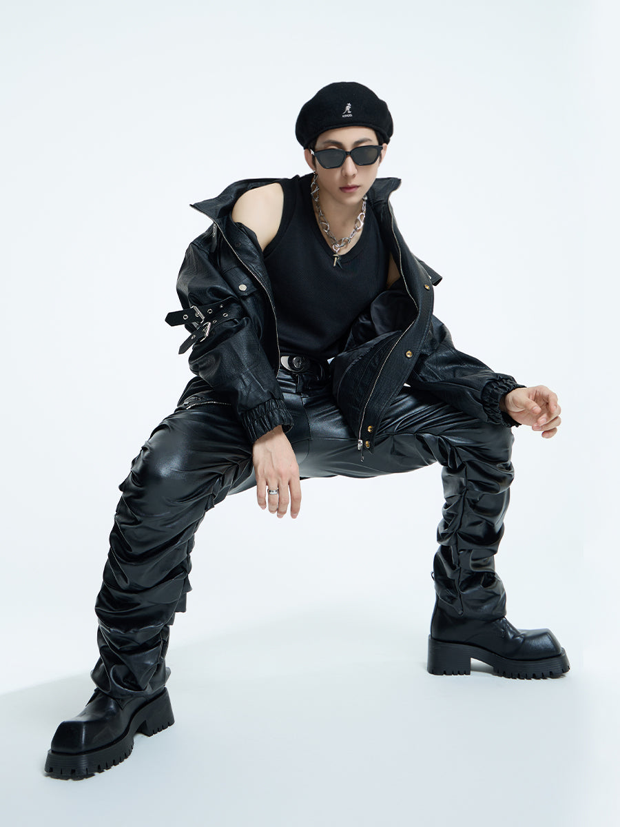 【23s September.】Loose Casual Retro PU Leather Jacket+ Leather Pants-M/L ArtsKoreanMan