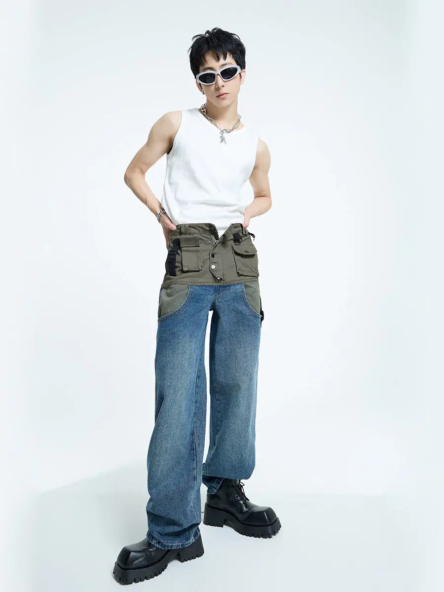 【23s September.】Vintage Multi-Pocket Panel Denim Cargo Pants ArtsKoreanMan