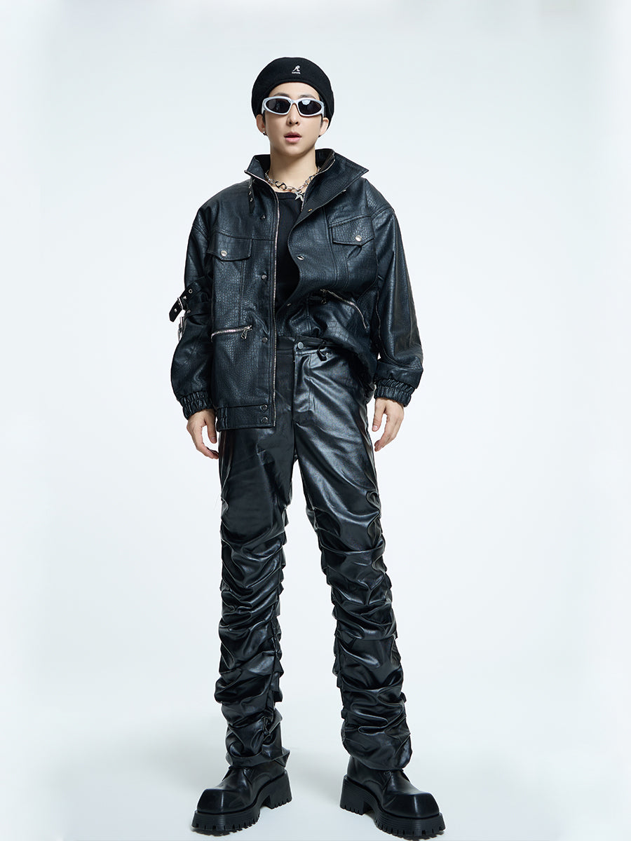 【23s September.】Loose Casual Retro PU Leather Jacket+ Leather Pants-M/L ArtsKoreanMan
