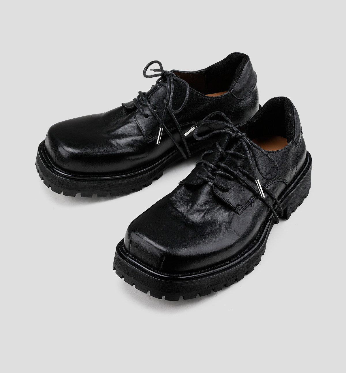 Washed Leather Square-Toe Derby Shoes