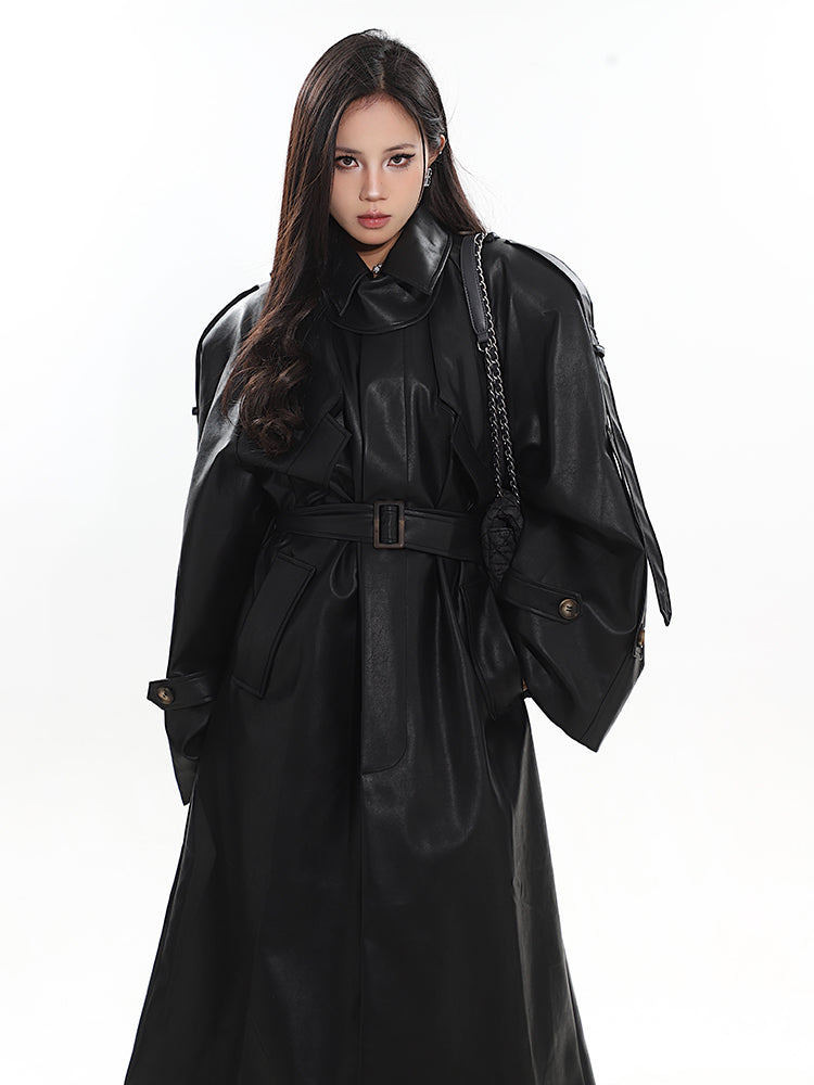 【23s December.】Long Belted Double-breasted Leather Coat ArtsKoreanMan