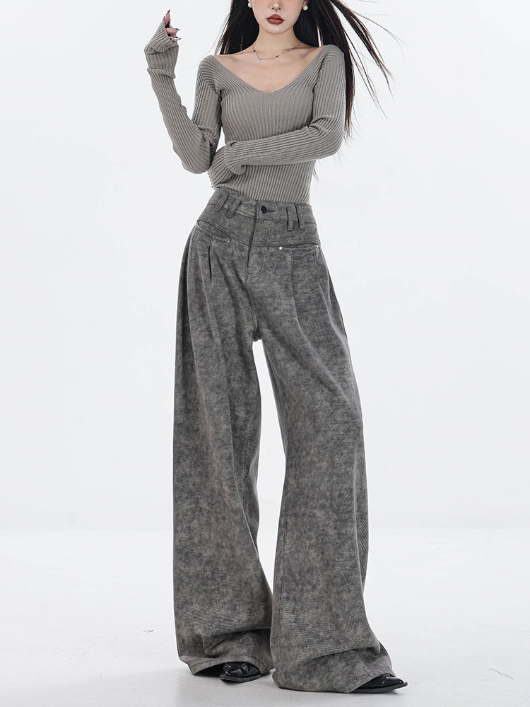 【24s Sep.】High Waist Grey Wide Leg Jeans ArtsKoreanMan